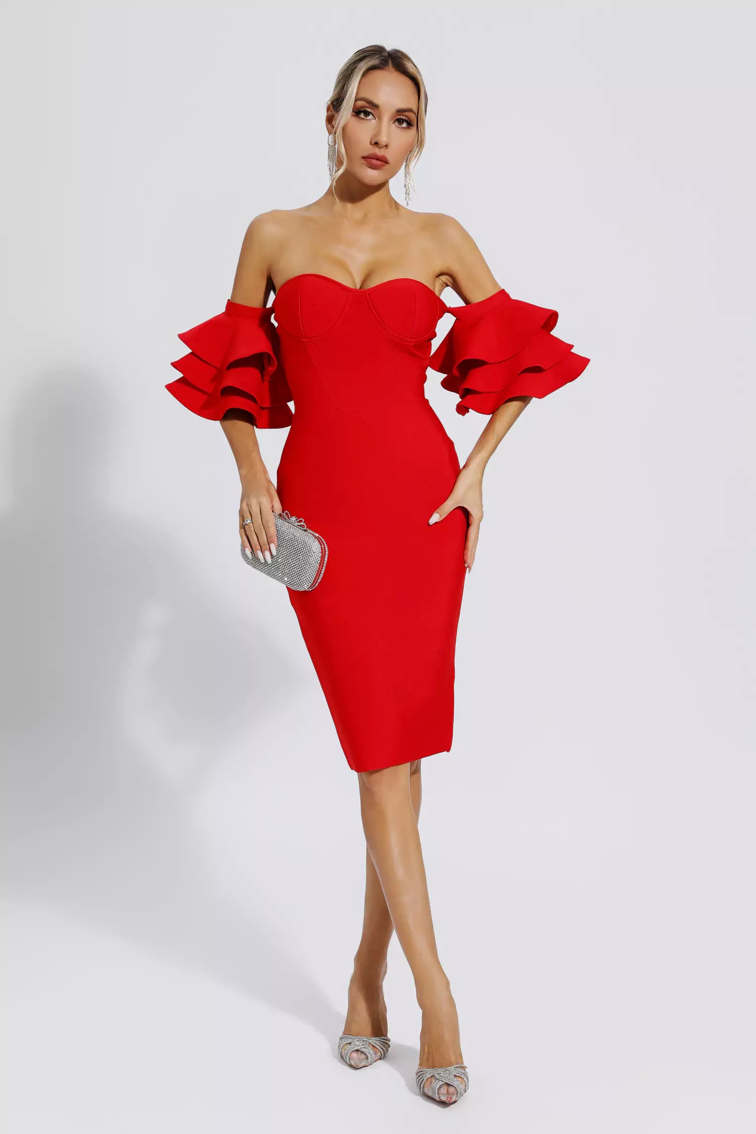 Raya Red Bandage Bridesmaid Midi Dress