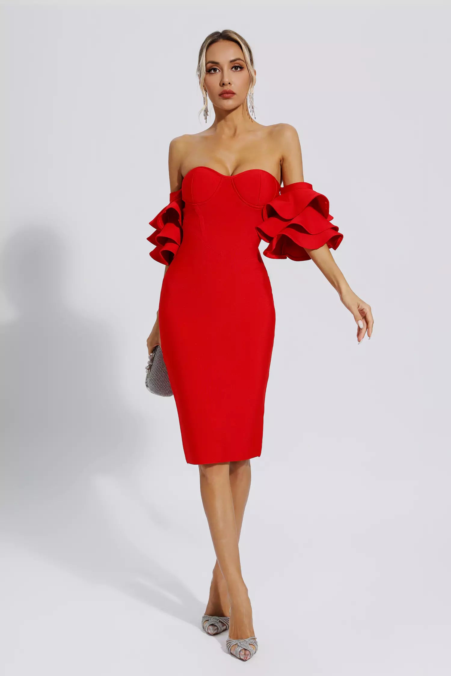 Raya Red Bandage Bridesmaid Midi Dress