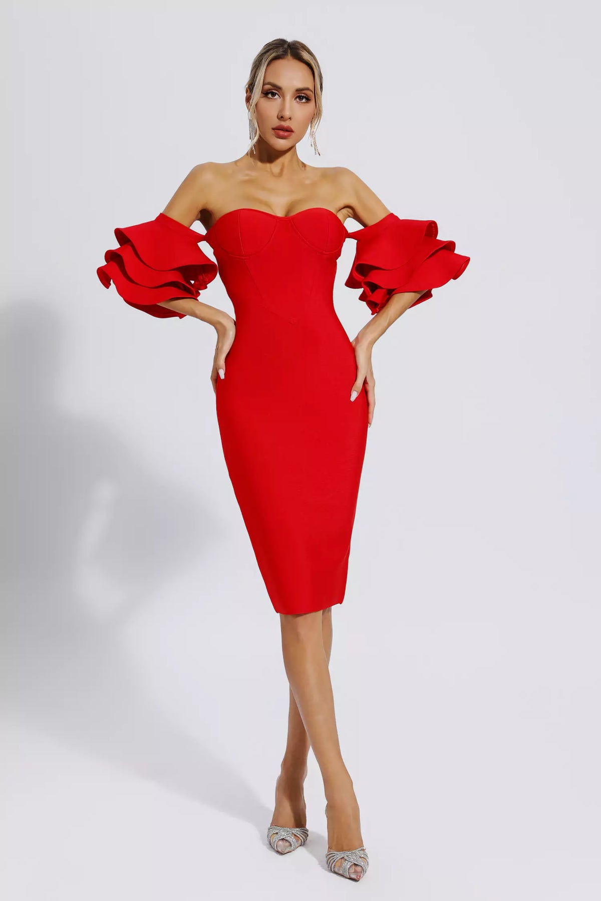 Raya Red Bandage Bridesmaid Midi Dress