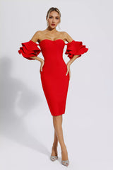 Raya Red Bandage Bridesmaid Midi Dress