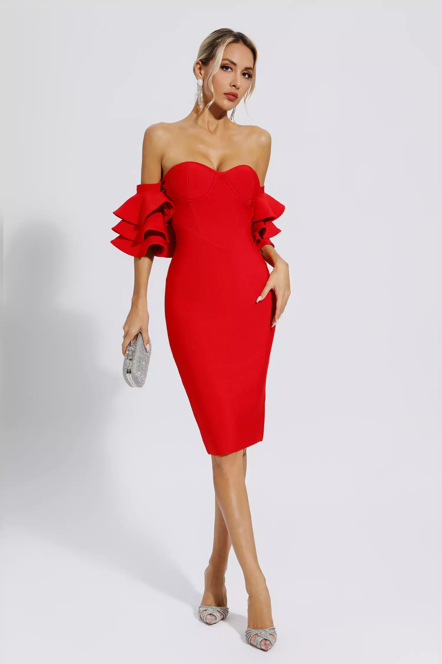 Raya Red Bandage Bridesmaid Midi Dress