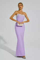 Rebekah Purple Beaded Bandage Dress