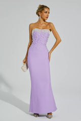 Rebekah Purple Beaded Bandage Dress