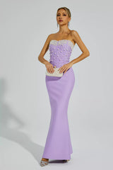 Rebekah Purple Beaded Bandage Dress