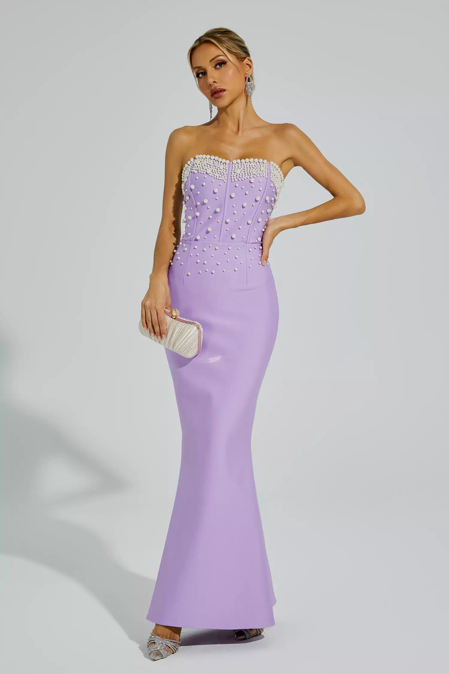 Rebekah Purple Beaded Bandage Dress