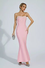 Rebekah Pink Beaded Bandage Dress