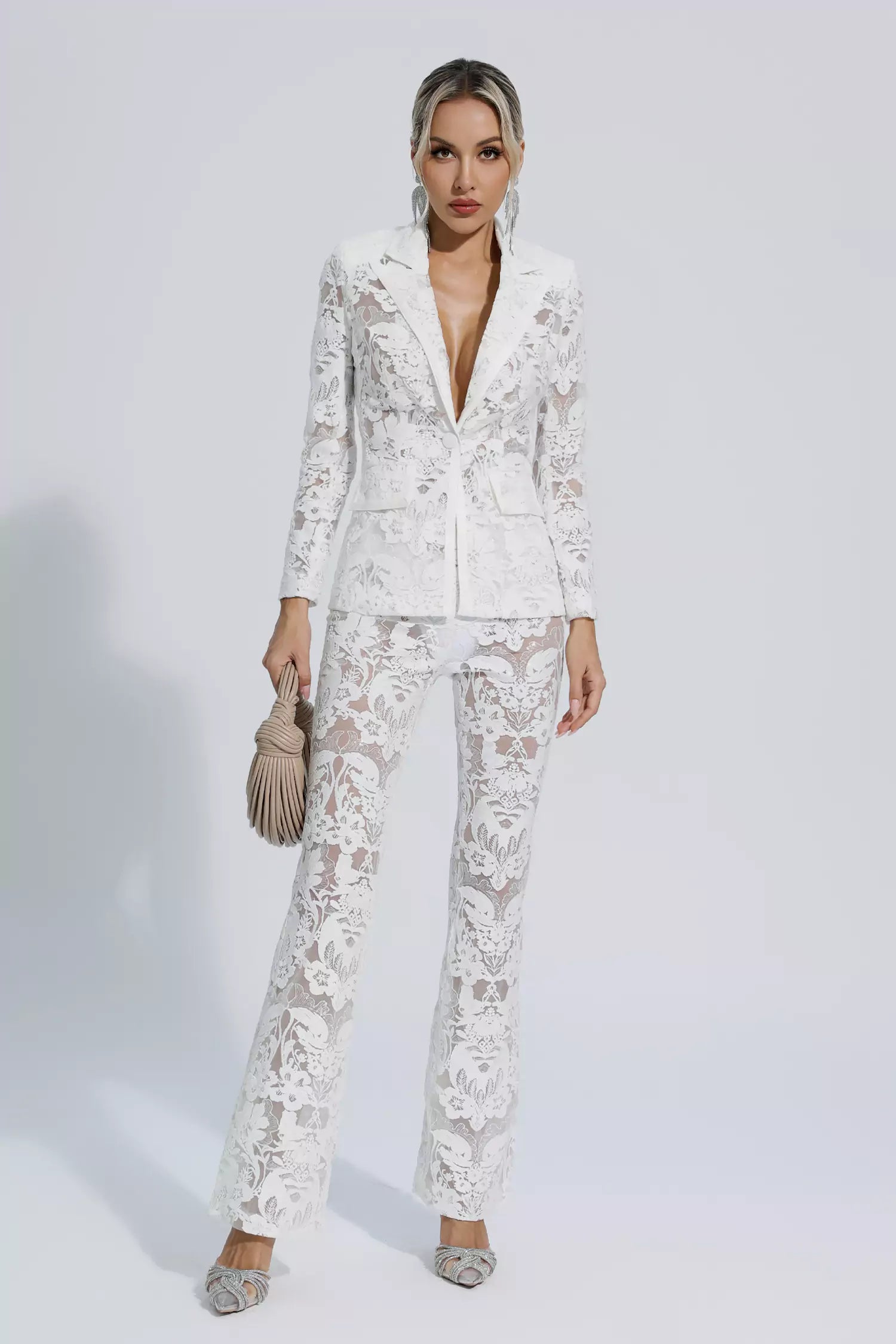 Reyna White Cutout Sequin Blazer Set