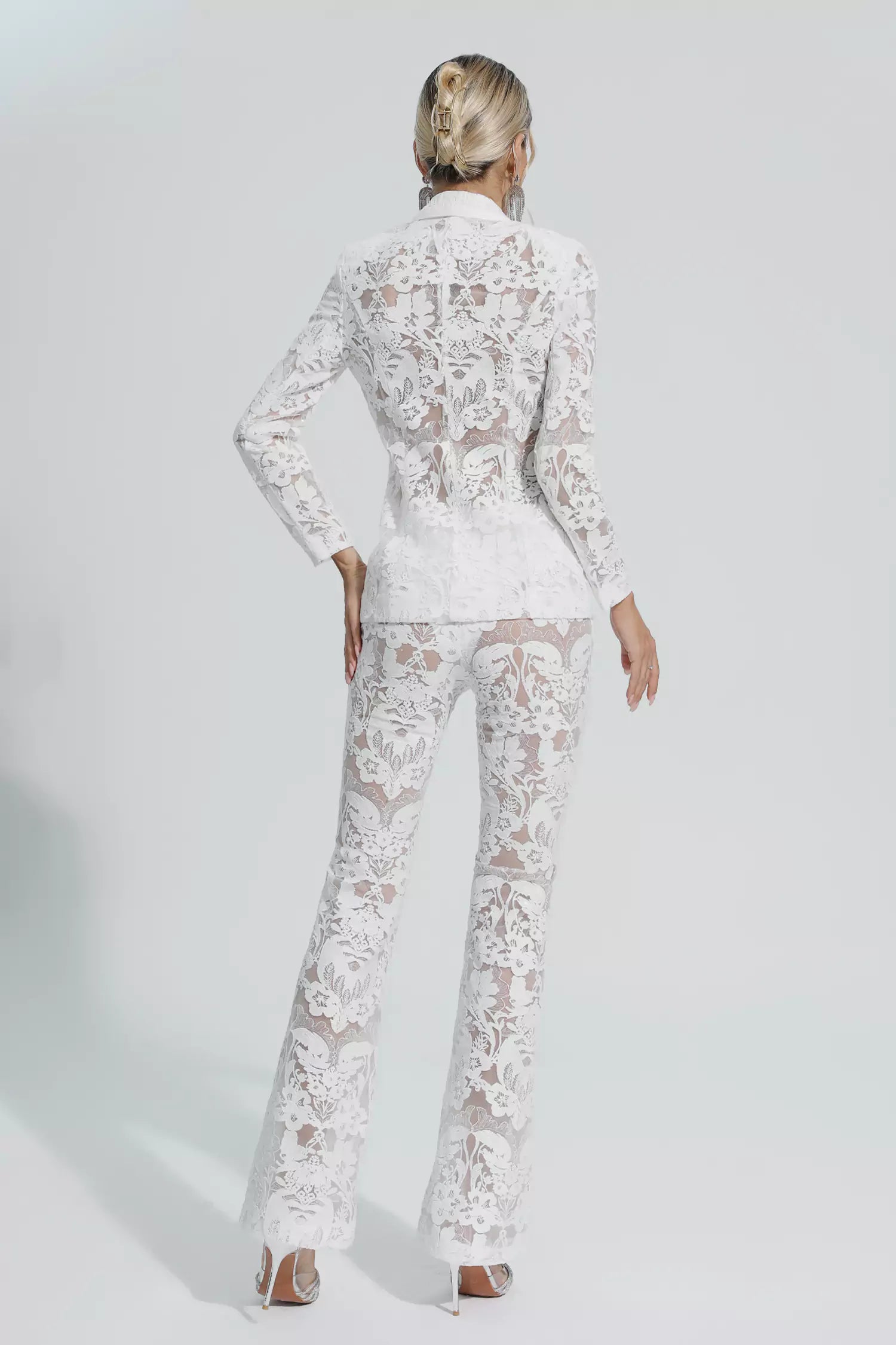 Reyna White Cutout Sequin Blazer Set