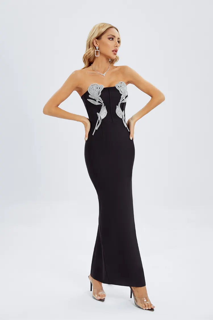 River Black Off Shoulder Diamante Dress