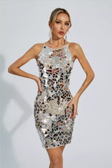 Rivka Silver Sequin Slip Mini Dress