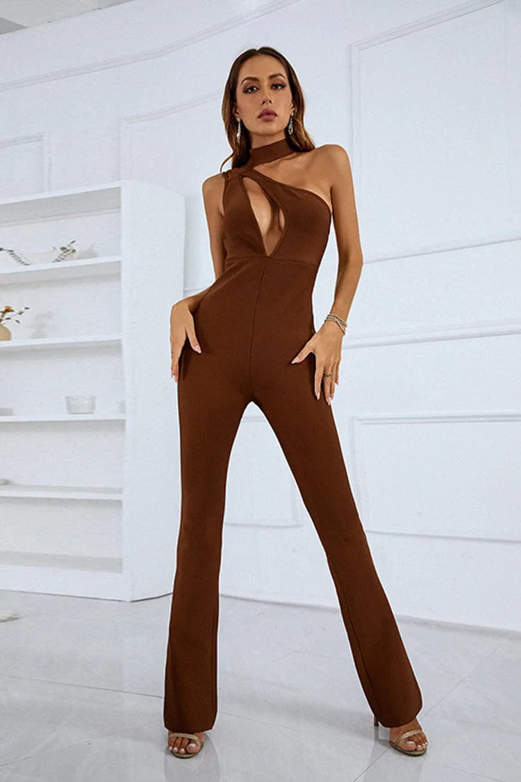 Rose Brown Cutout Bandage Jumpsuit - Catchall