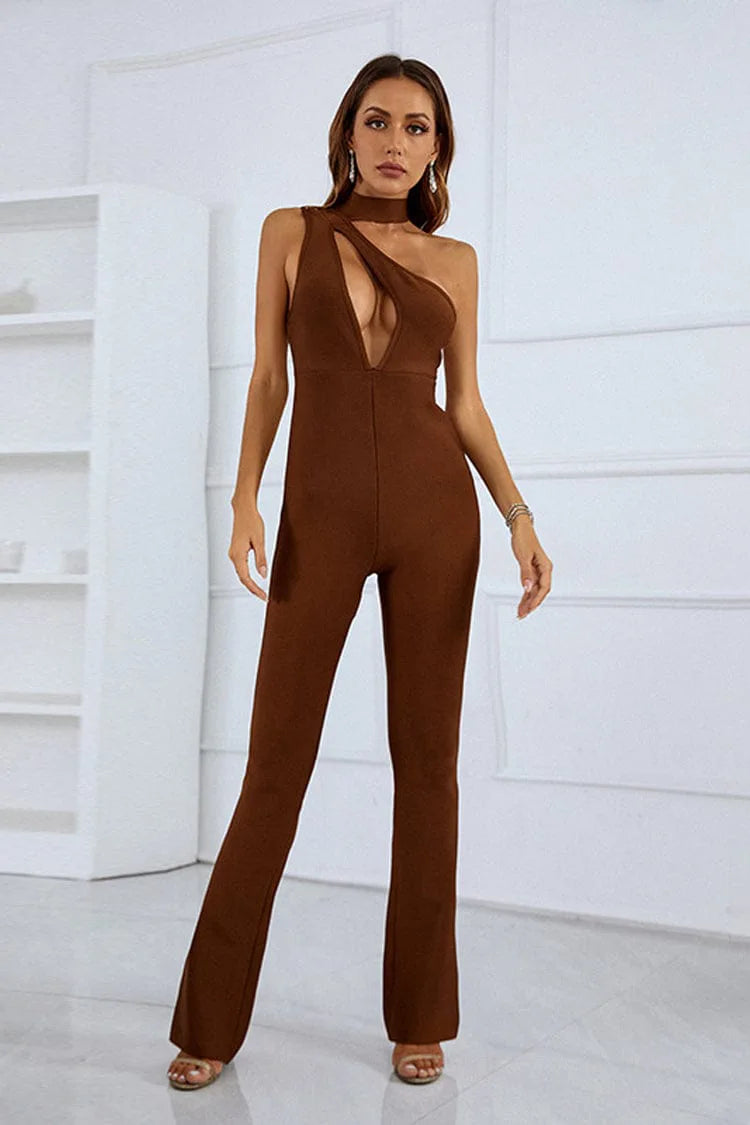 Rose Brown Cutout Bandage Jumpsuit