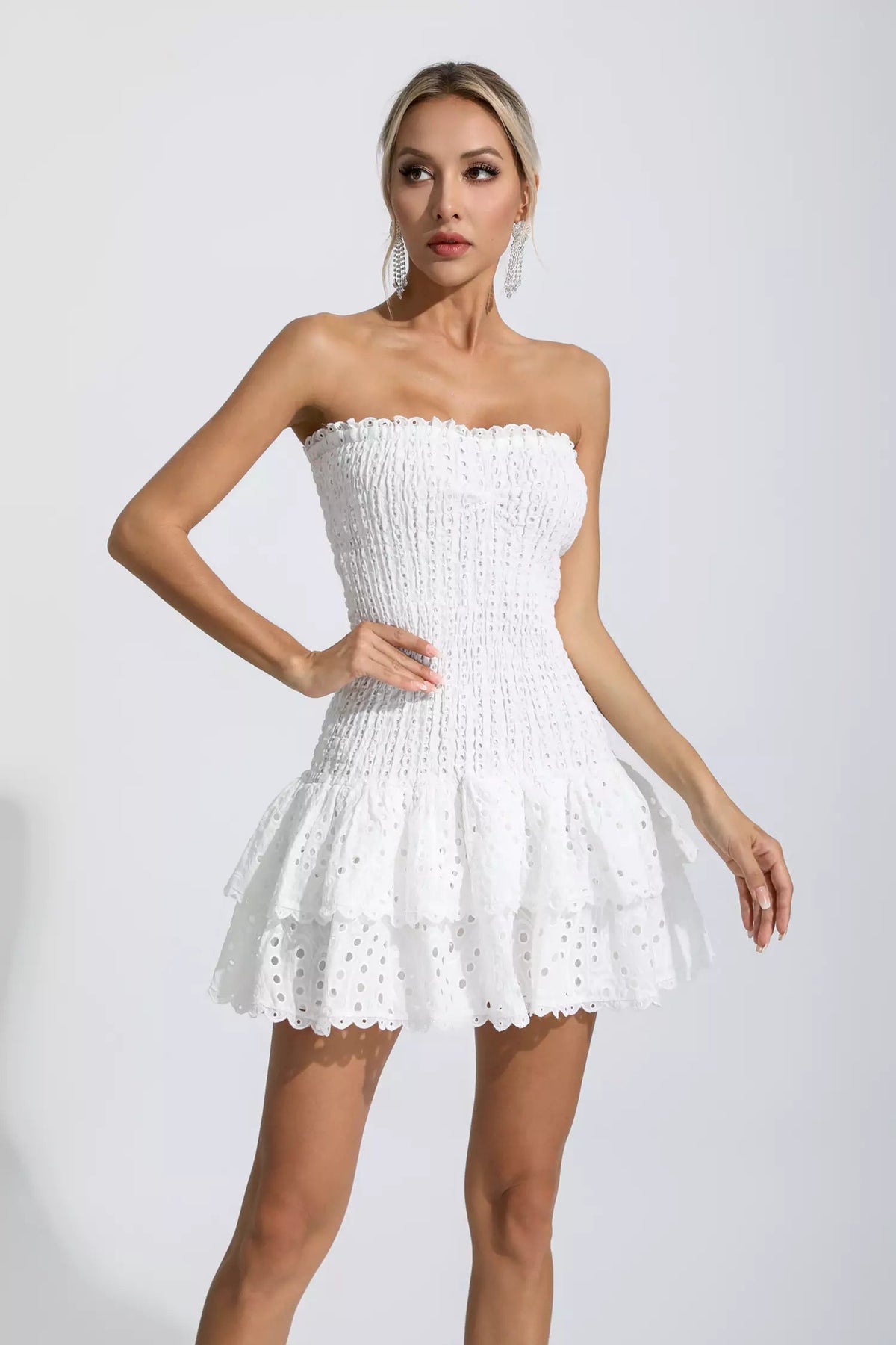 Rosemary White Ruffle Mini Dress