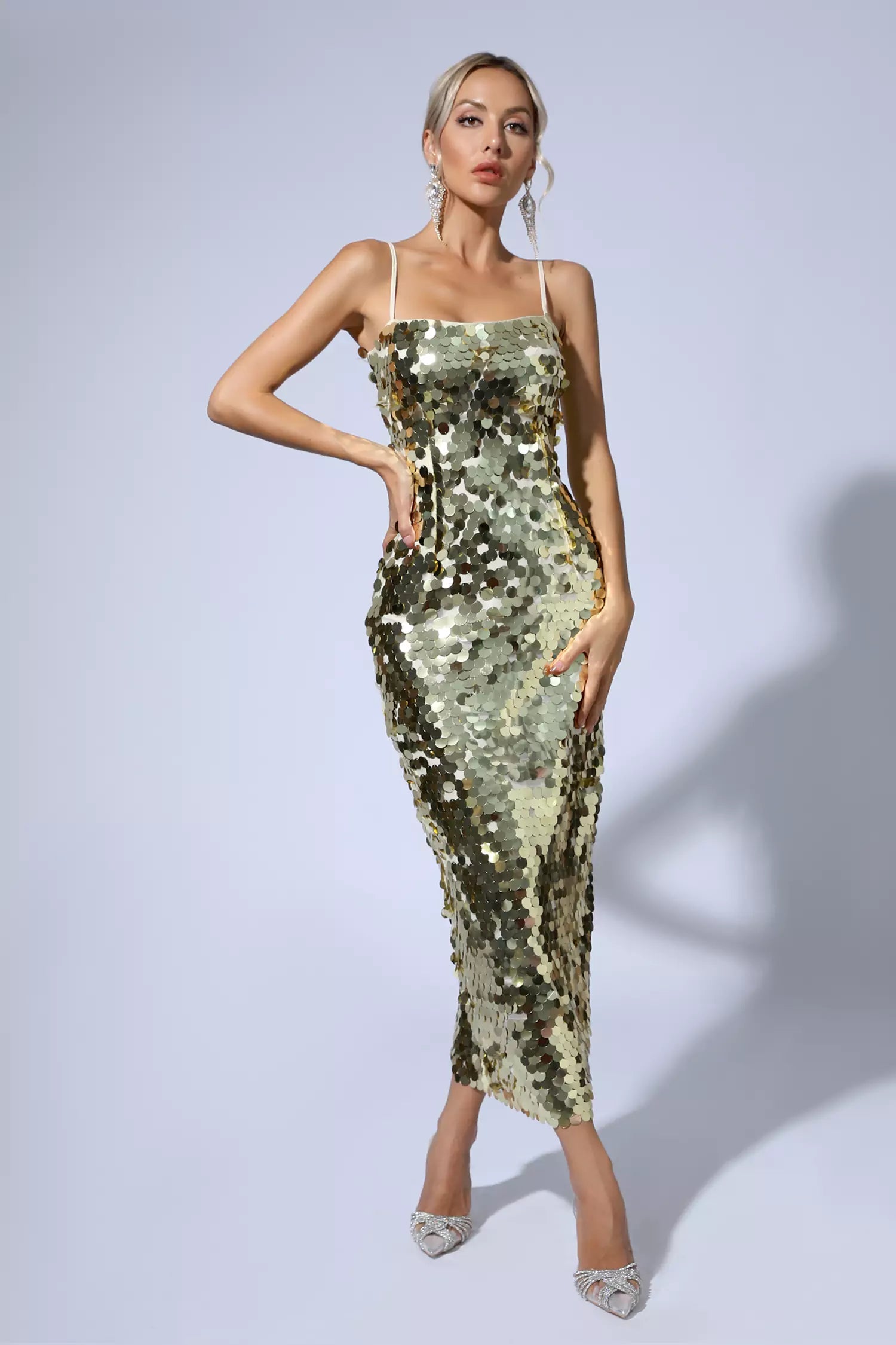 Samara Gold Sequin Party Midi Dress