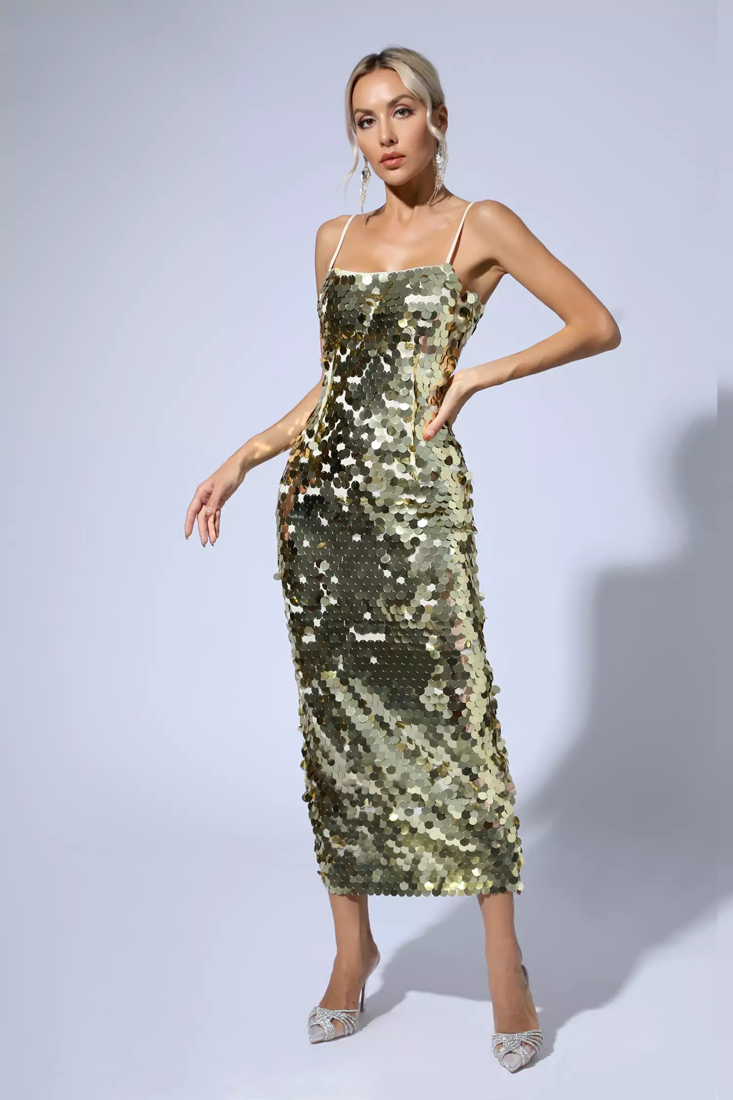 Samara Gold Sequin Party Midi Dress