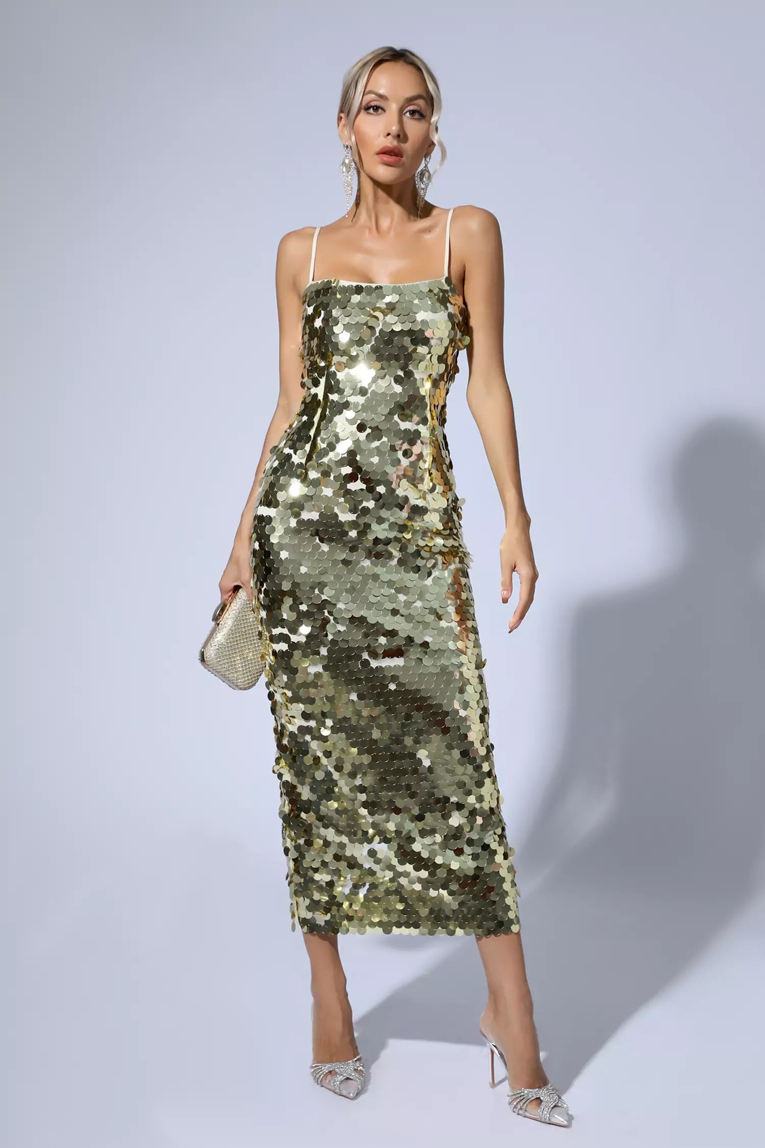 Samara Gold Sequin Party Midi Dress