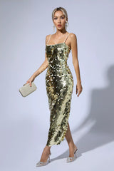 Samara Gold Sequin Party Midi Dress