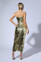 Samara Gold Sequin Party Midi Dress