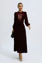 Selene Red Velvet Embroidered Maxi Dress