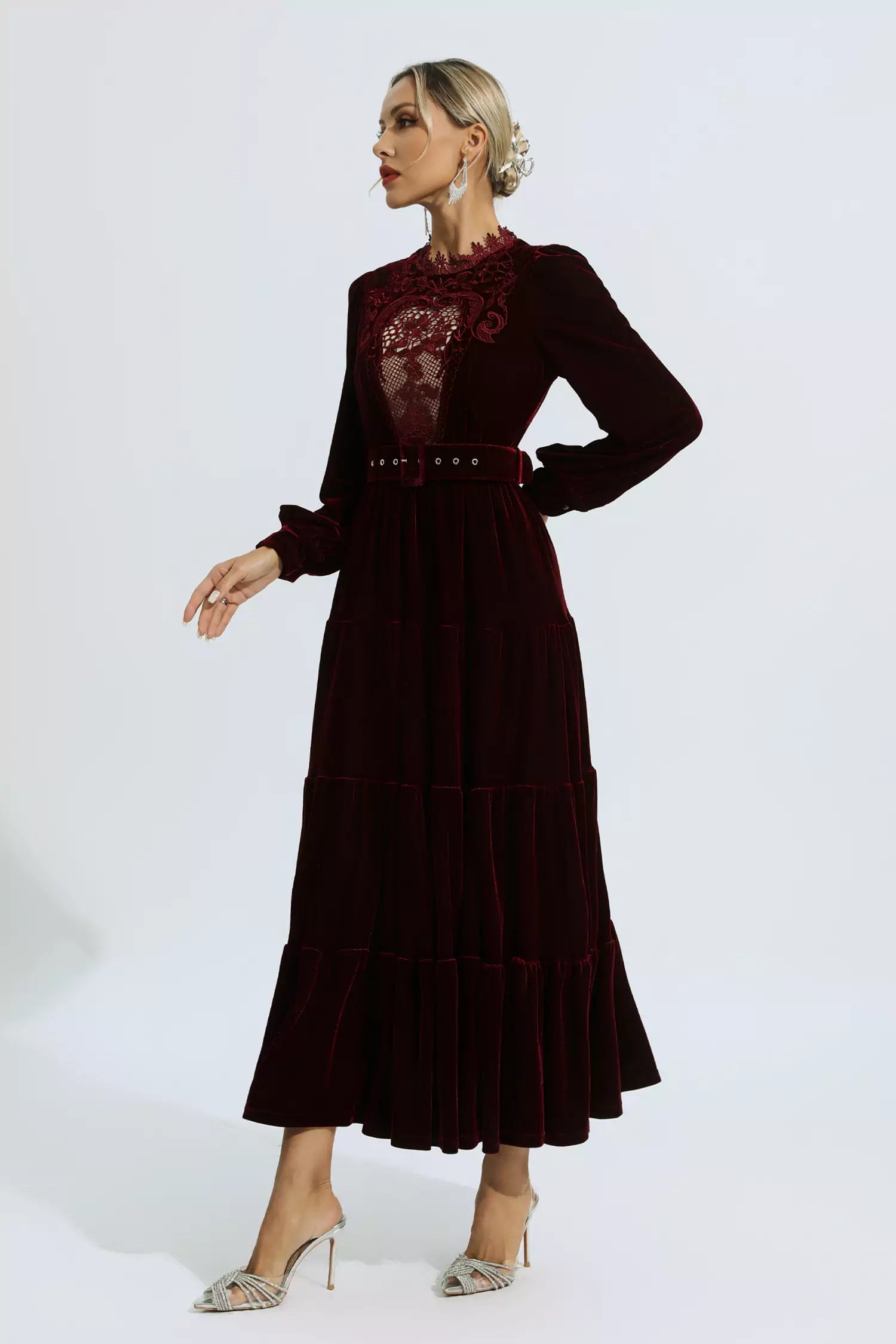 Selene Red Velvet Embroidered Maxi Dress