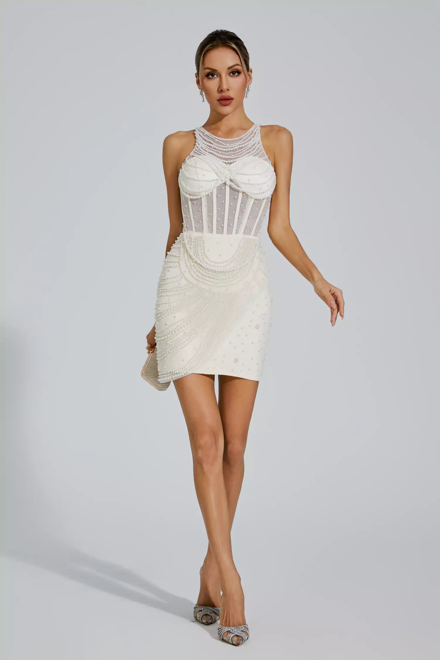 Shay White Beaded Embellished Mini Dress