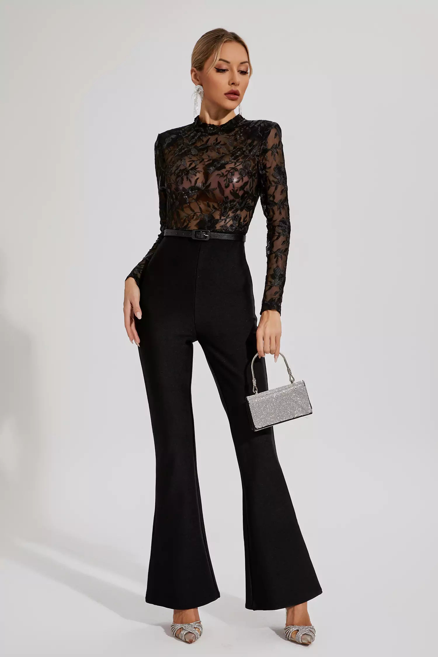 Simone Black Belted Lace Jumpsuit