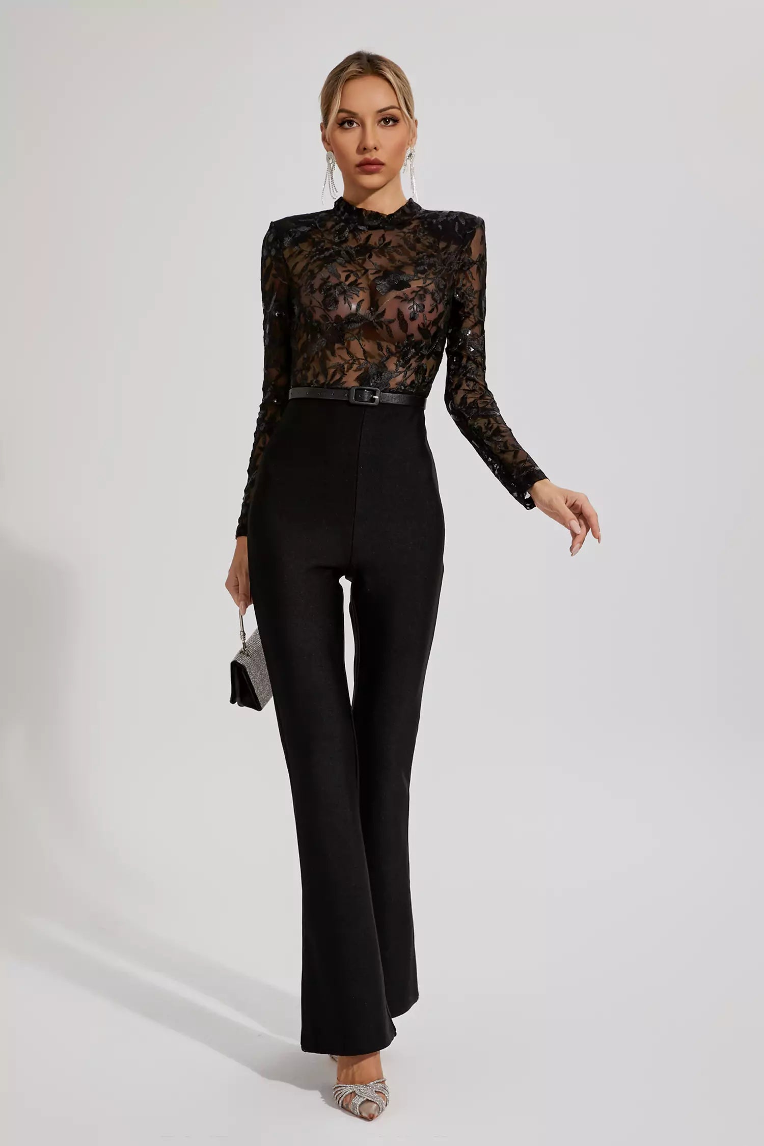 Simone Black Belted Lace Jumpsuit