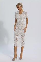 Skyler White Lace Cutout Midi Dress