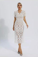 Skyler White Lace Cutout Midi Dress