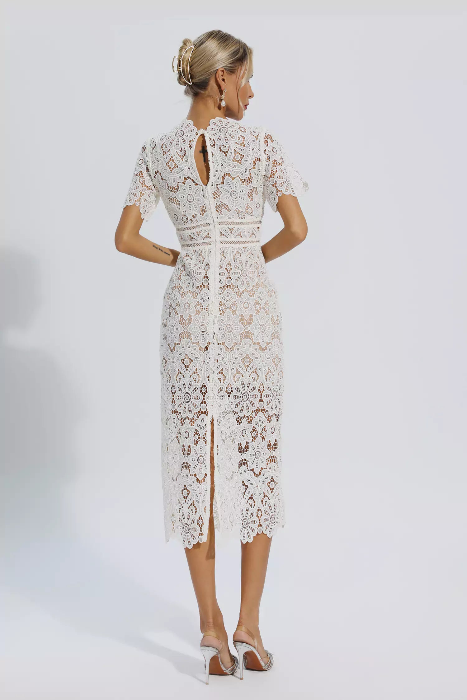 Skyler White Lace Cutout Midi Dress