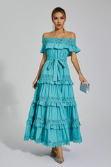 Soraya Blue Ruffle Off Shoulder Dress