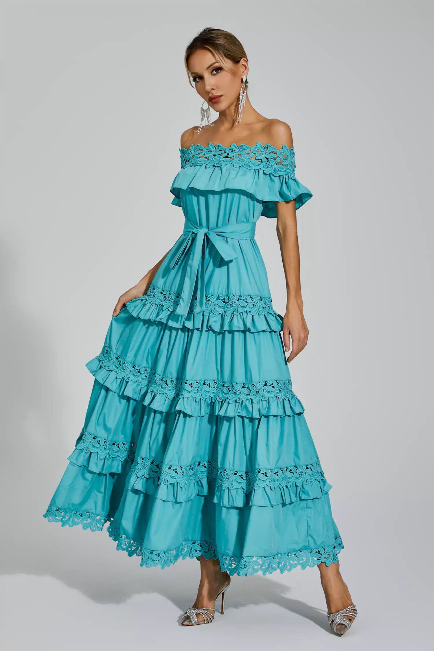 Soraya Blue Ruffle Off Shoulder Dress