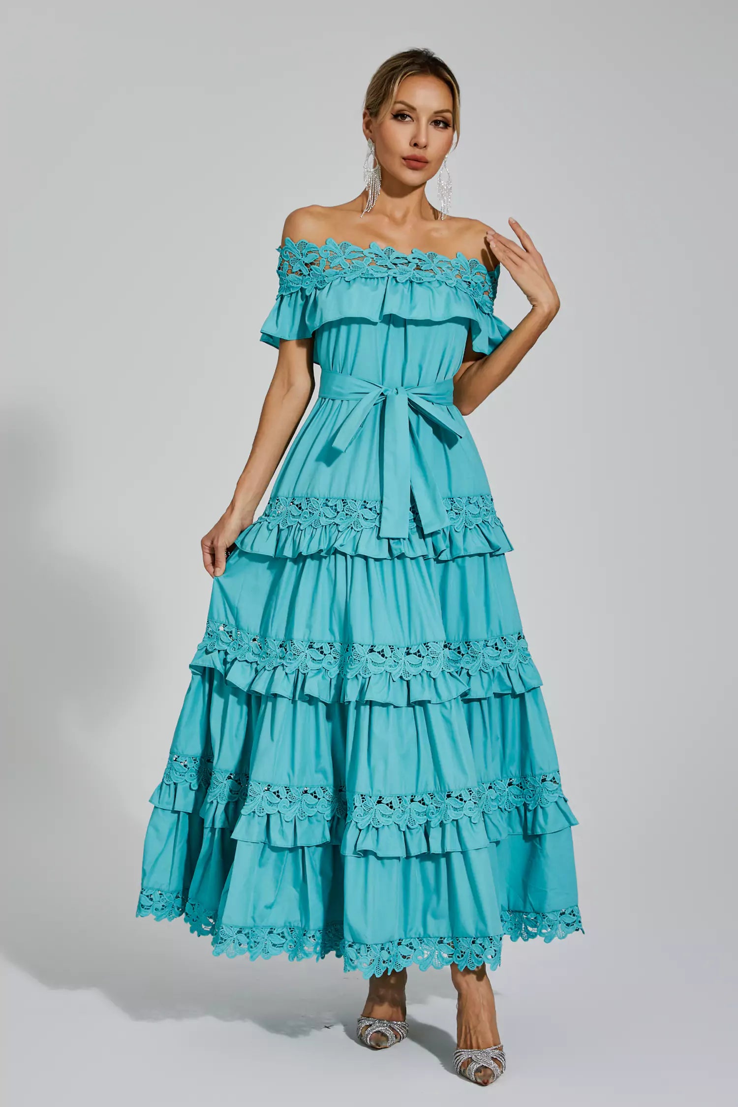 Soraya Blue Ruffle Off Shoulder Dress