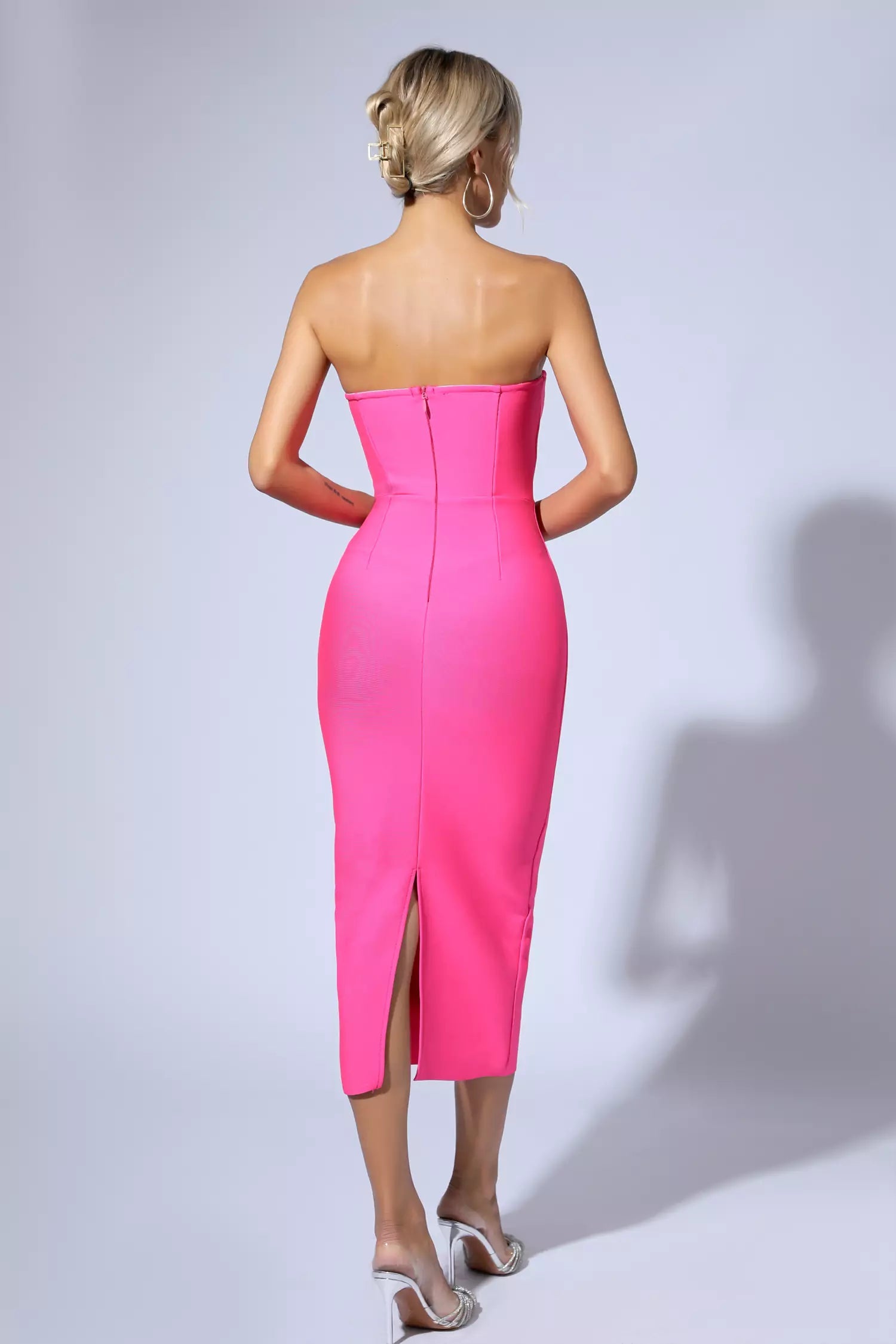 Stella Pink Strapless Bandage Midi Dress