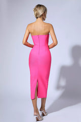 Stella Pink Strapless Bandage Midi Dress