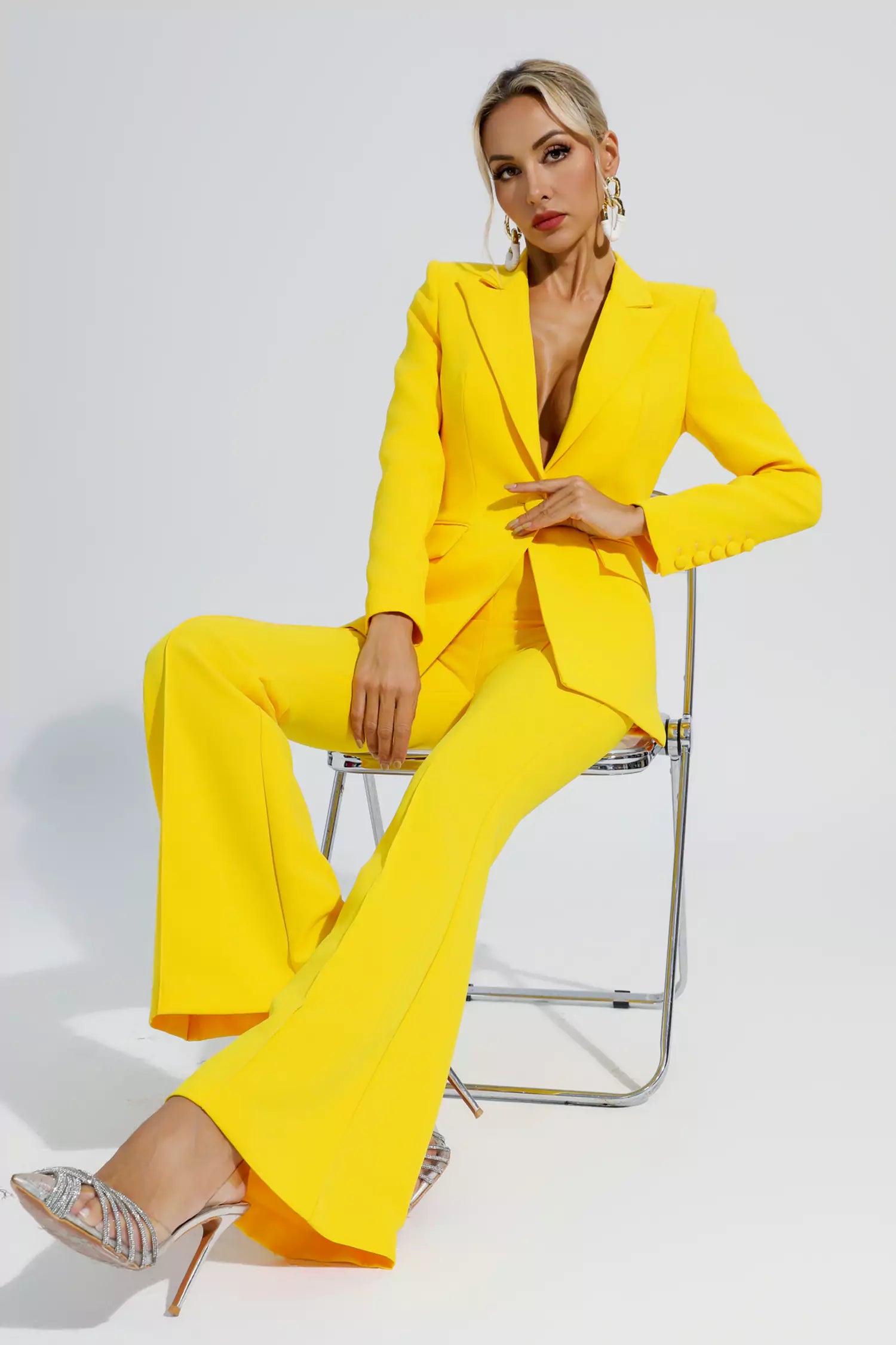 Sylvie Yellow Long Sleeve Blazer Set