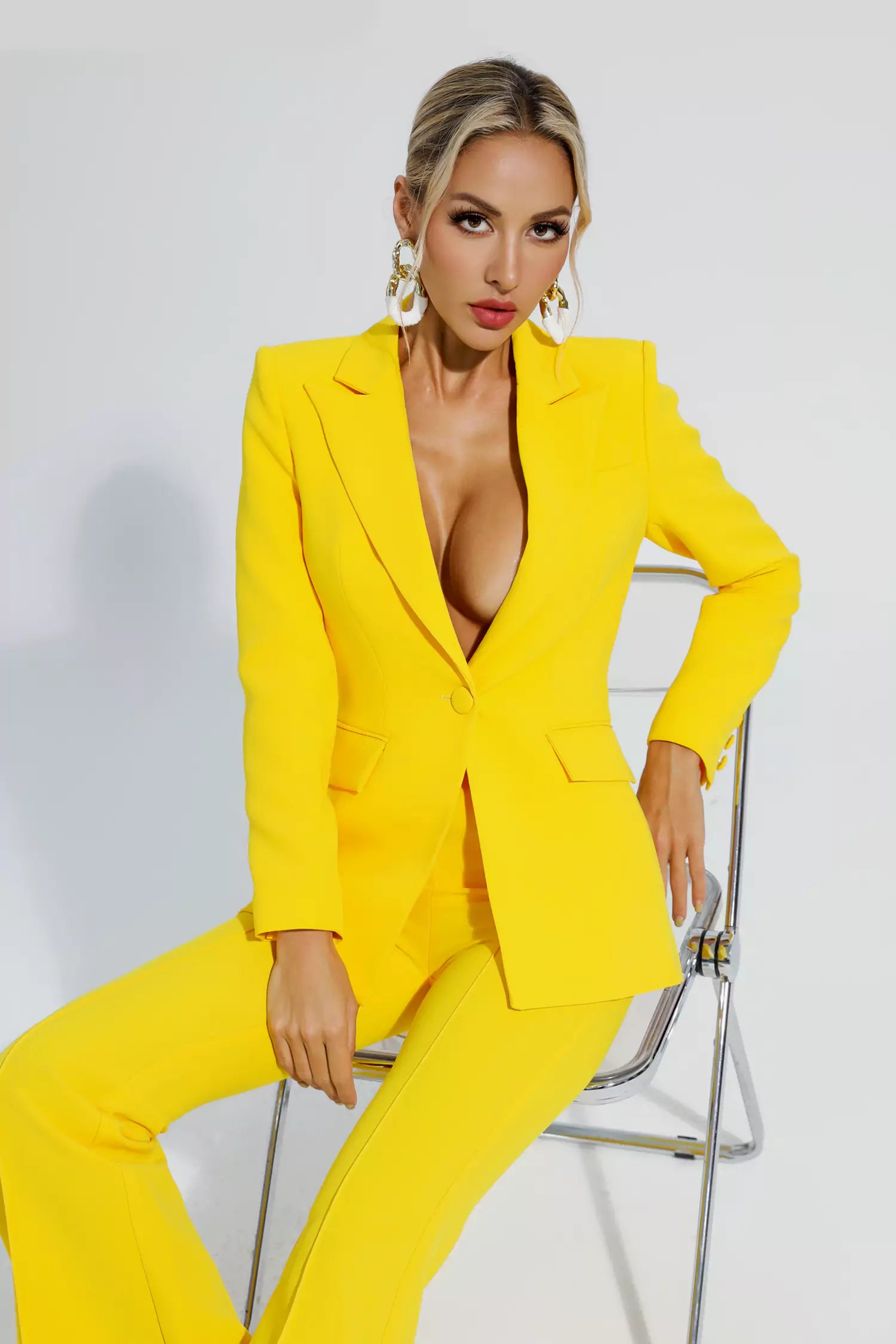 Sylvie Yellow Long Sleeve Blazer Set