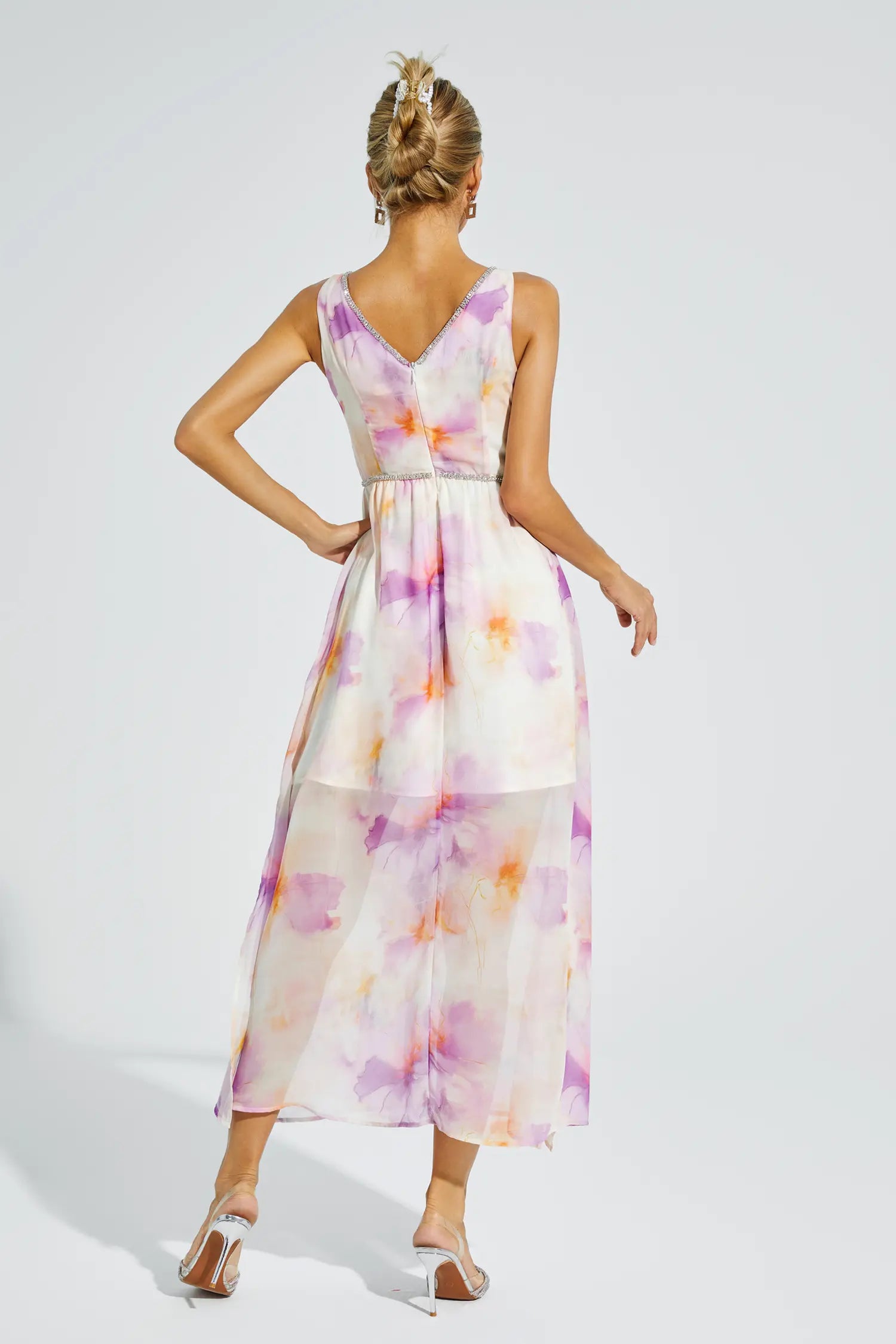 Tyler Purple Diamond V neck Midi Dress