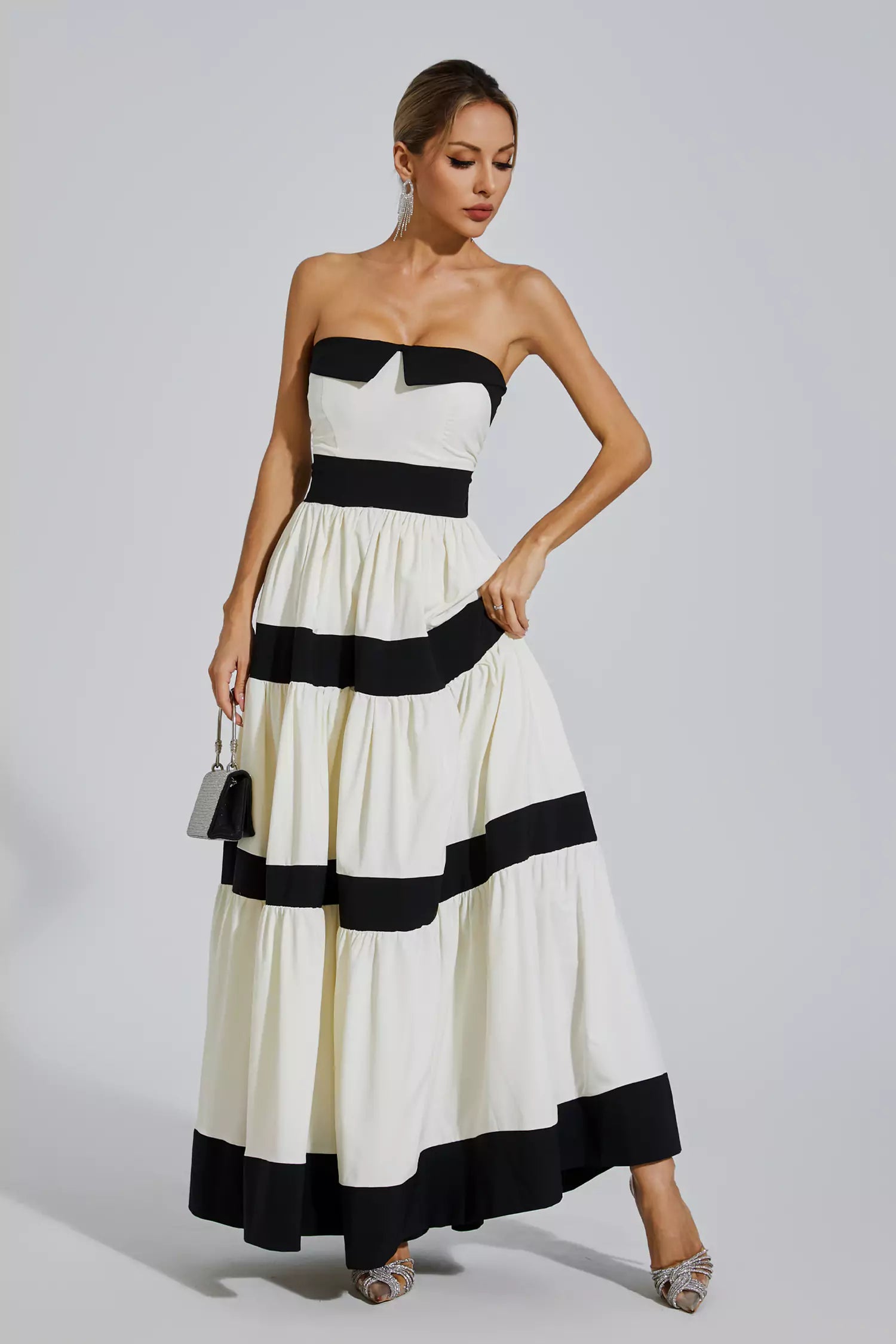 Valery White Striped Bowknot Maxi Dress