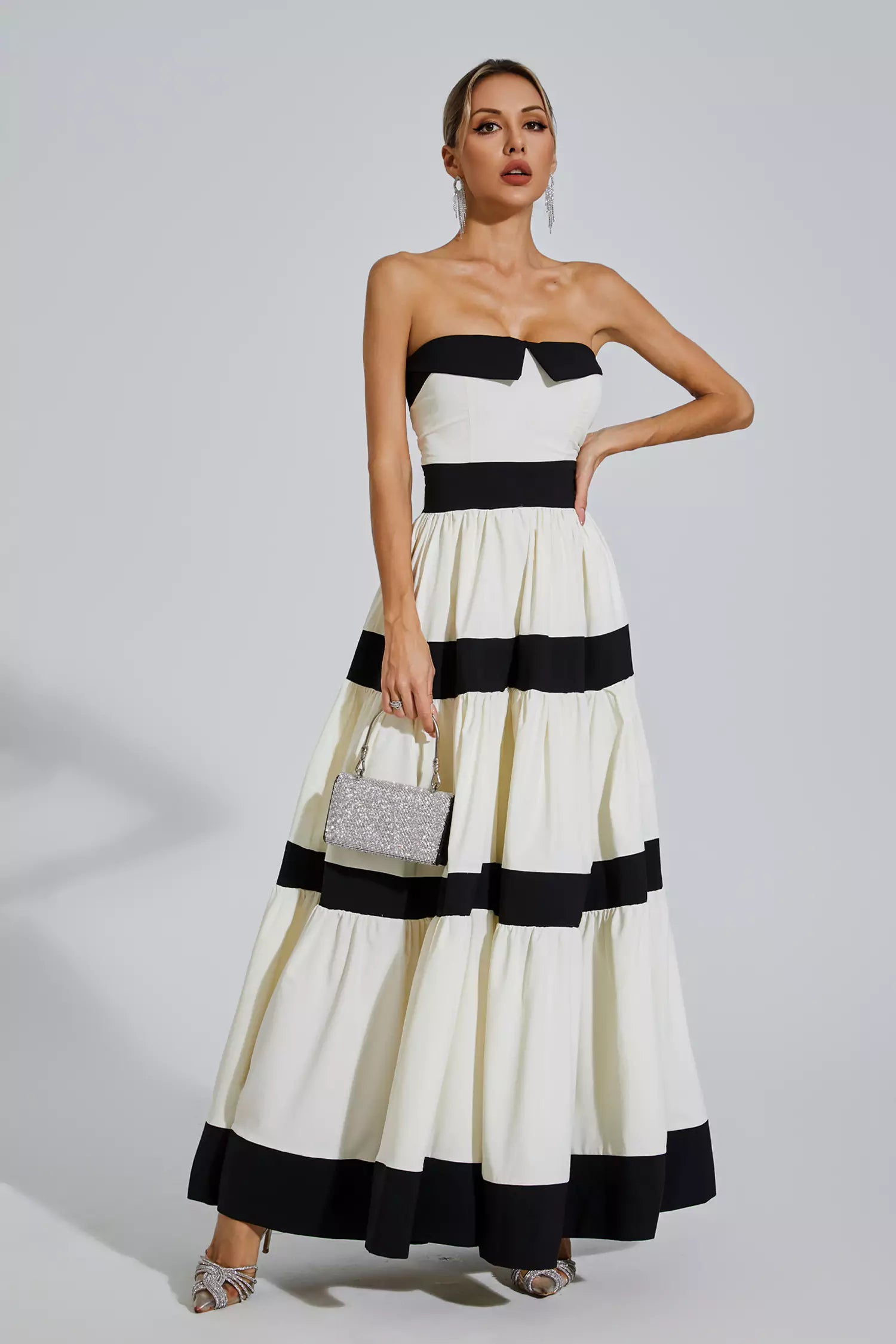 Valery White Striped Bowknot Maxi Dress