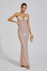 Violeta Apricot Maxi Sequins Dress