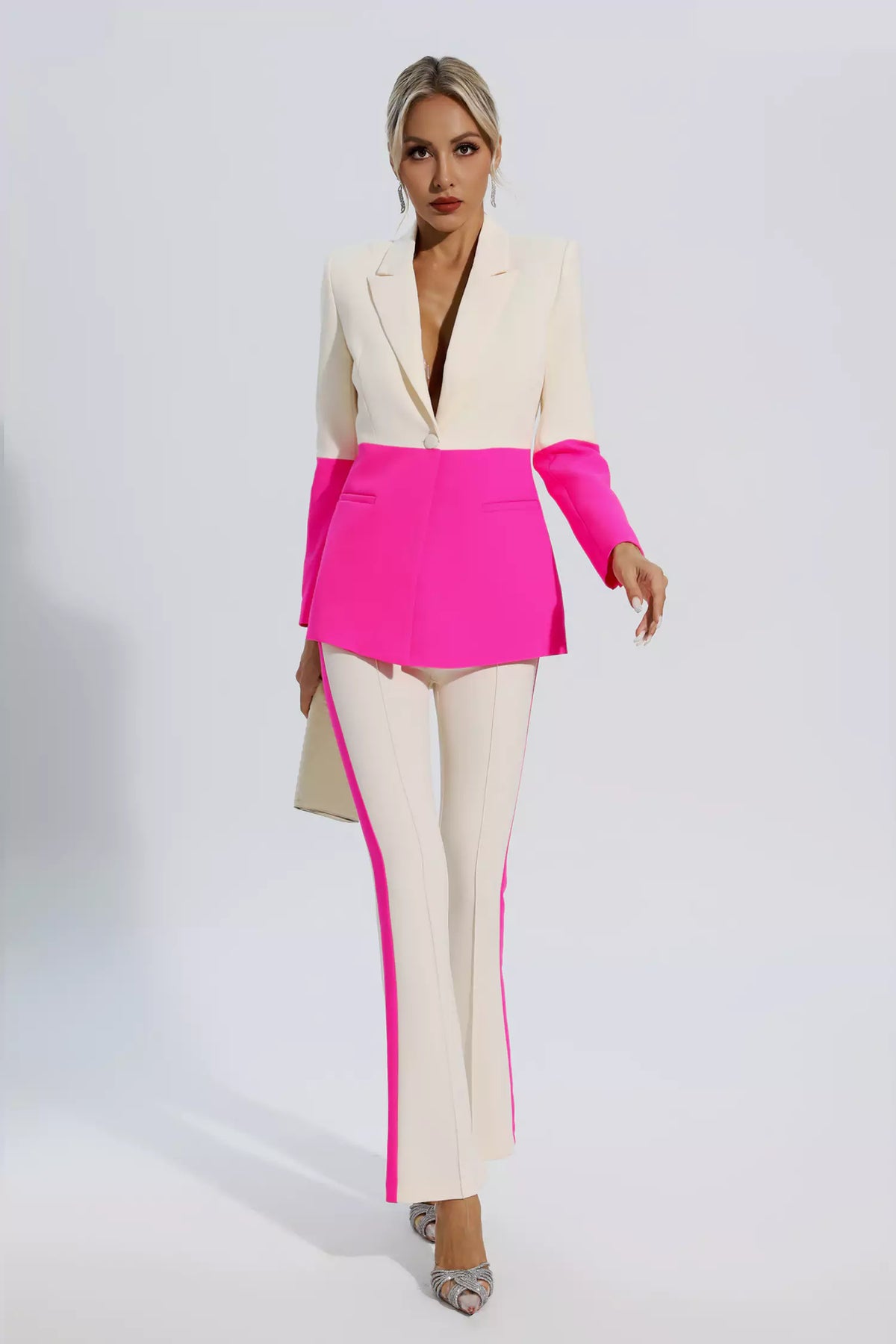 Virginia Pink Splicing Apricot Blazer Set