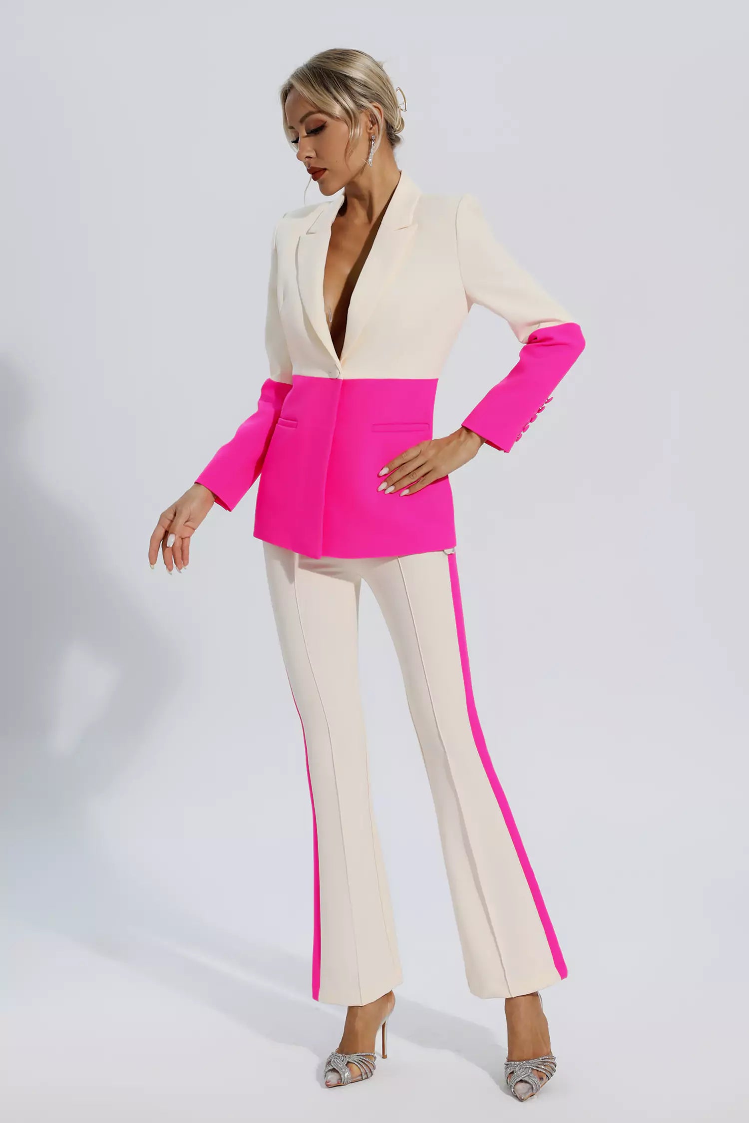 Virginia Pink Splicing Apricot Blazer Set