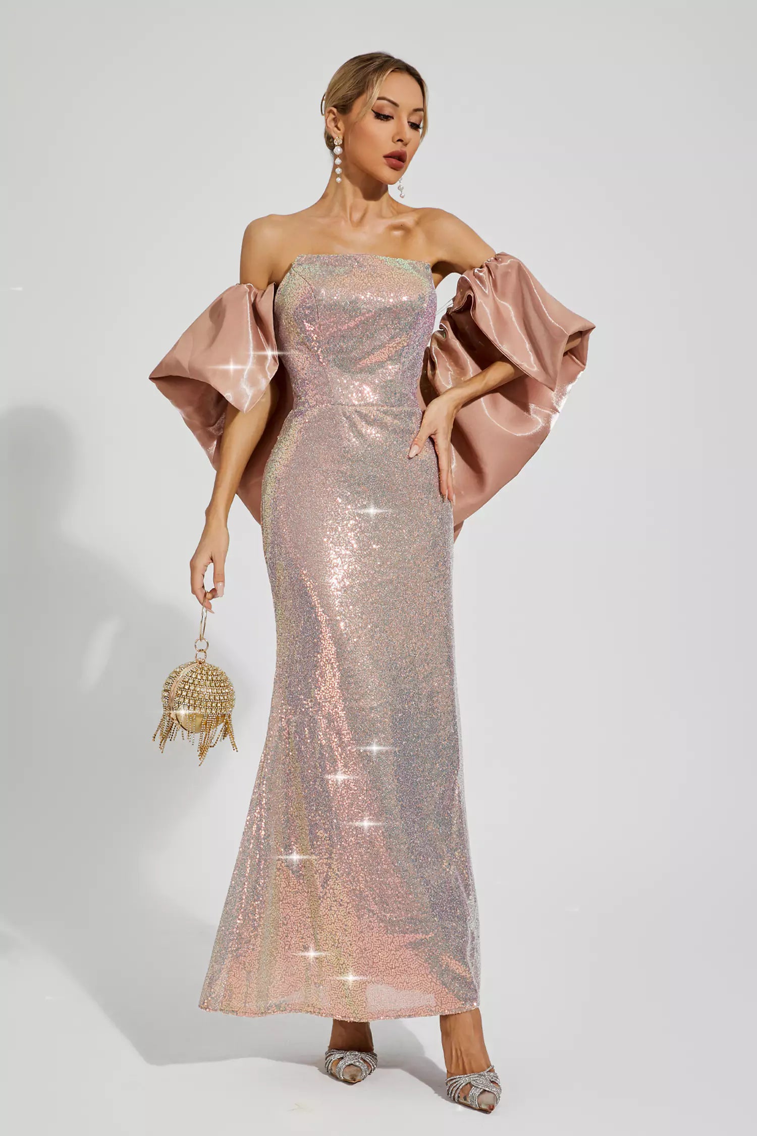 Whitley Apricot Sequins Off-shoulder Dress