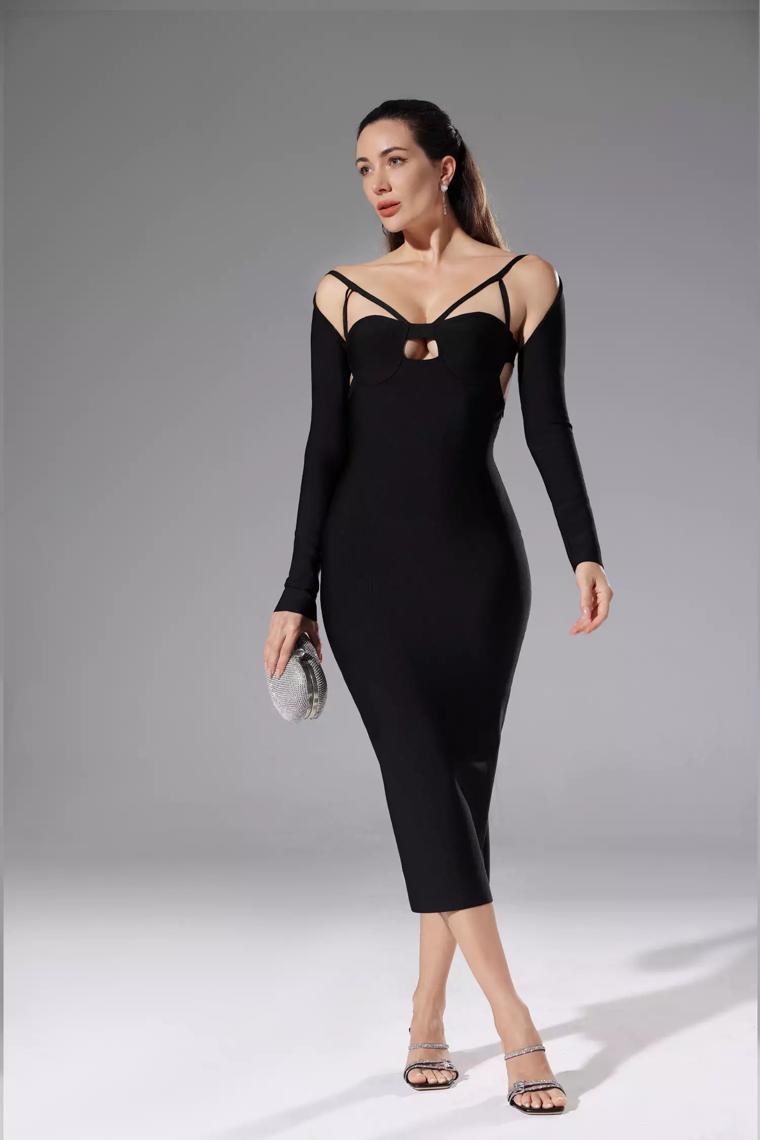 Wren Black Bandage Midi Dress