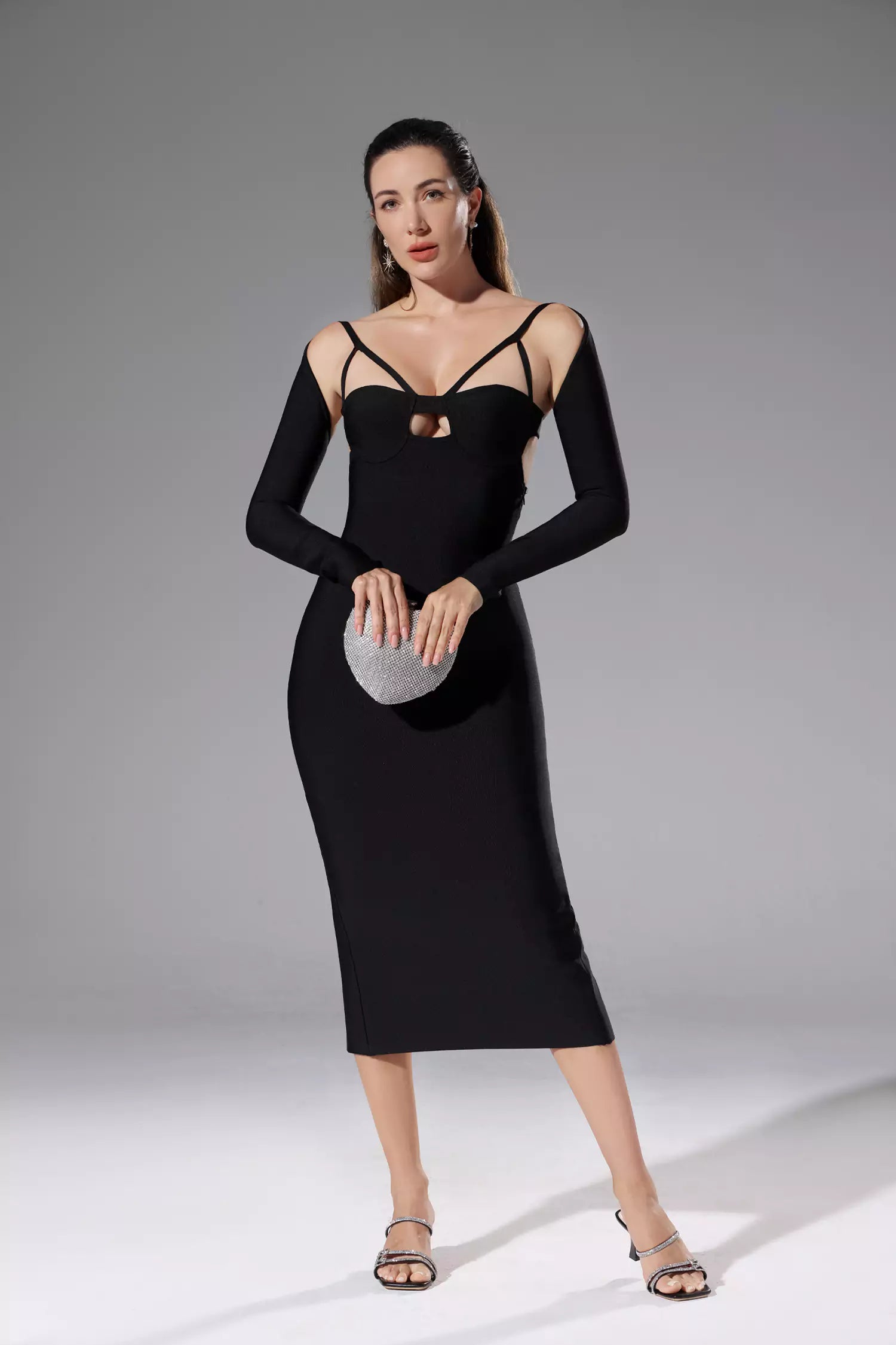 Wren Black Bandage Midi Dress