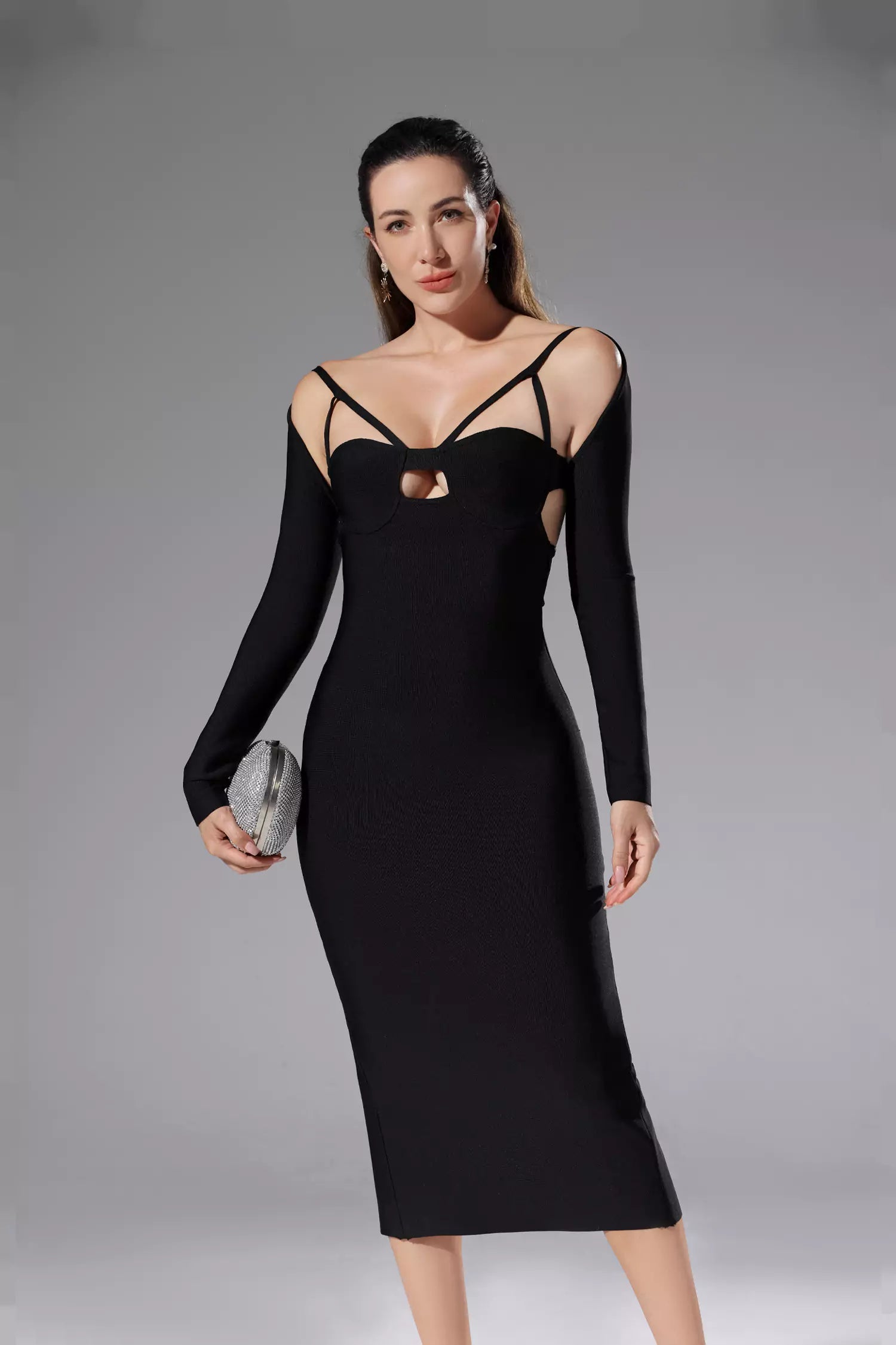 Wren Black Bandage Midi Dress