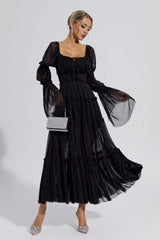 Yaretzi Black Sequin Long Sleeve Maxi Dress