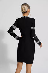 Hayley Black Diamond Embellished Long Sleeve Mini Dress