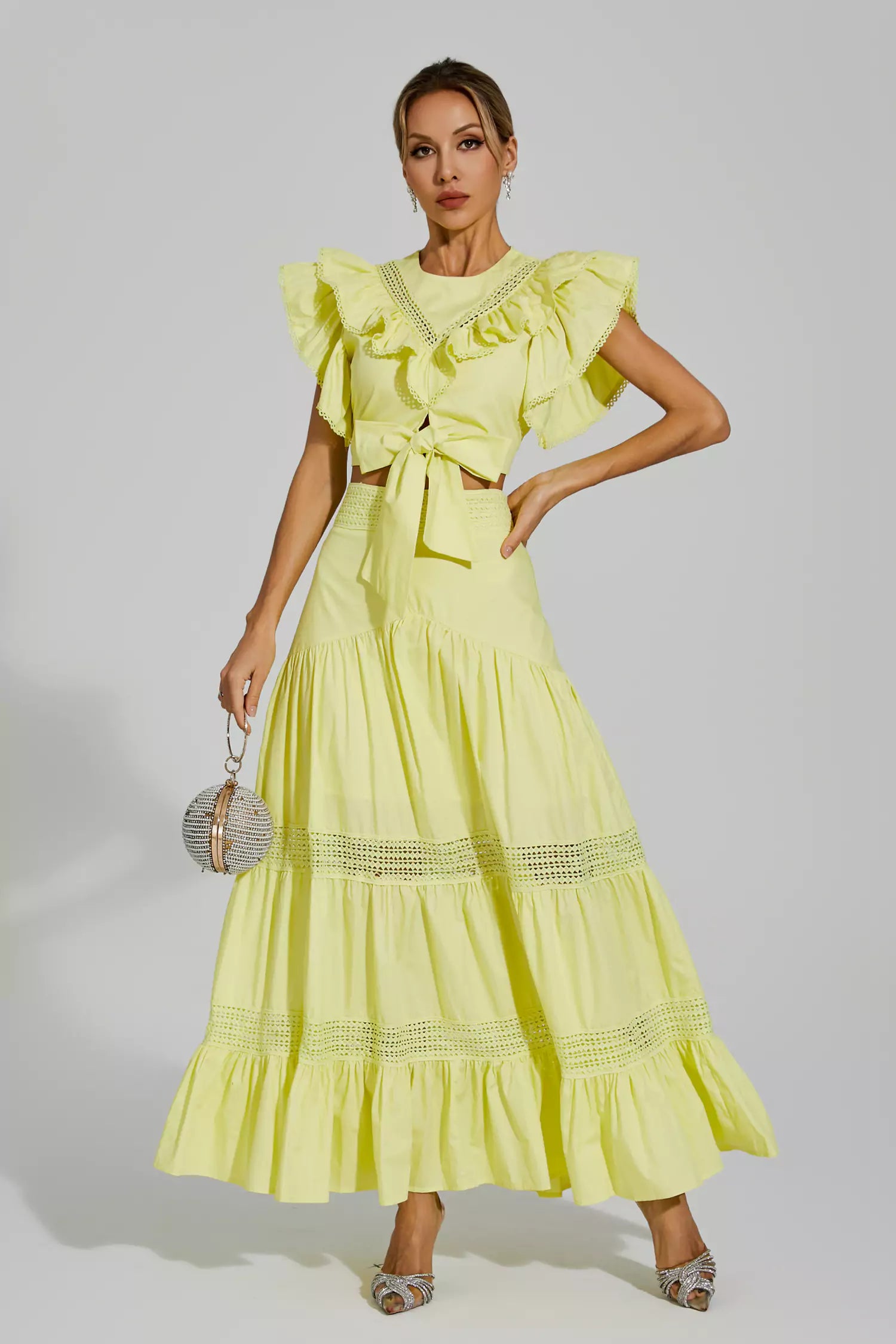 Zoie Yellow Ruffled Sleeveless Set